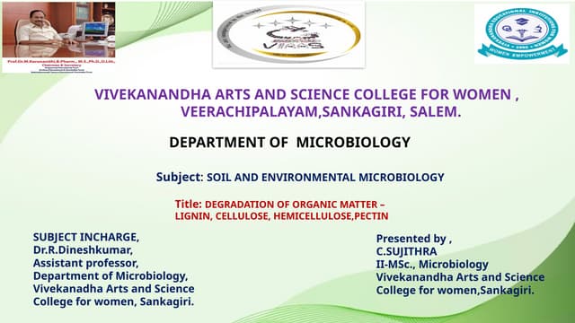 Degradation of Organic Matter -Lignin, Cellulose, Pectin,Hemicellulose