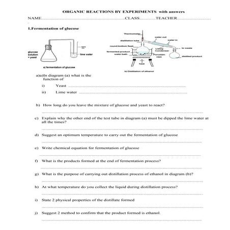 Organic reactions by experiments with answers 1