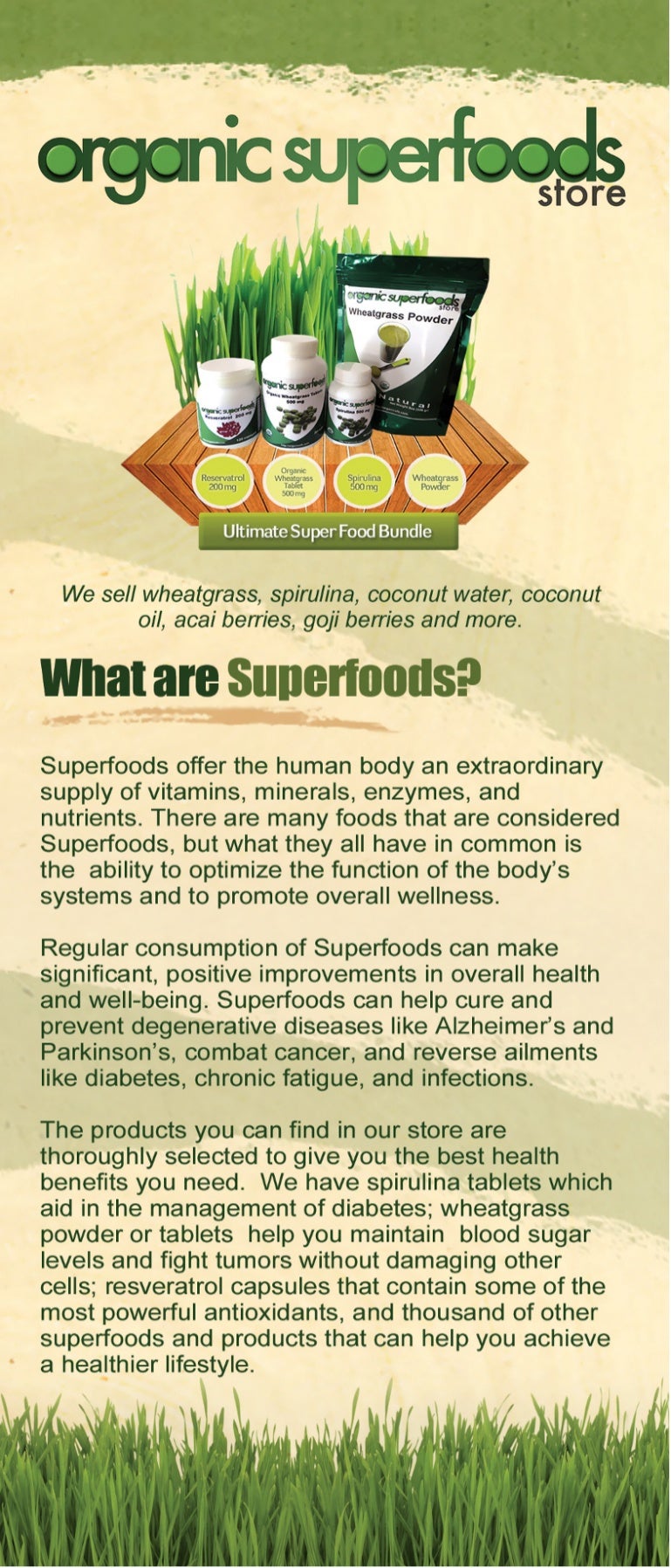 Organic Superfoods Store Superfood products' brochure