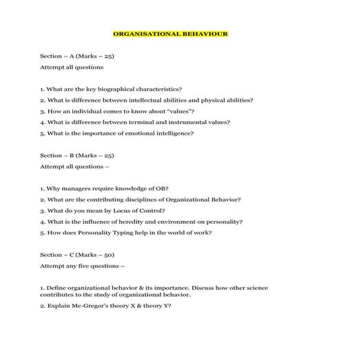 MIBM - Organisational behaviour