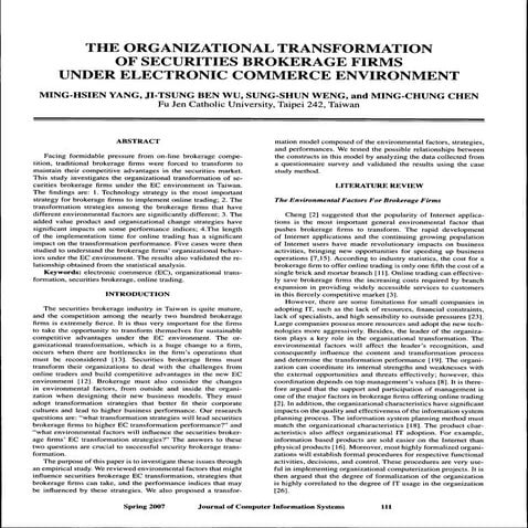 Organisational transformation of securities brokerage firms