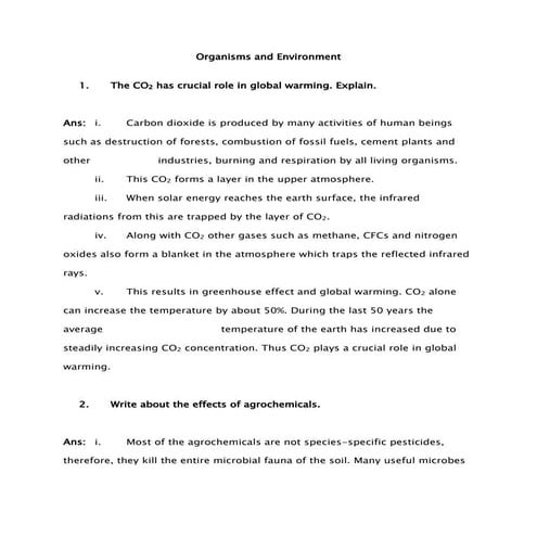 Organisms and Environment Exercise - MH-CET 2015