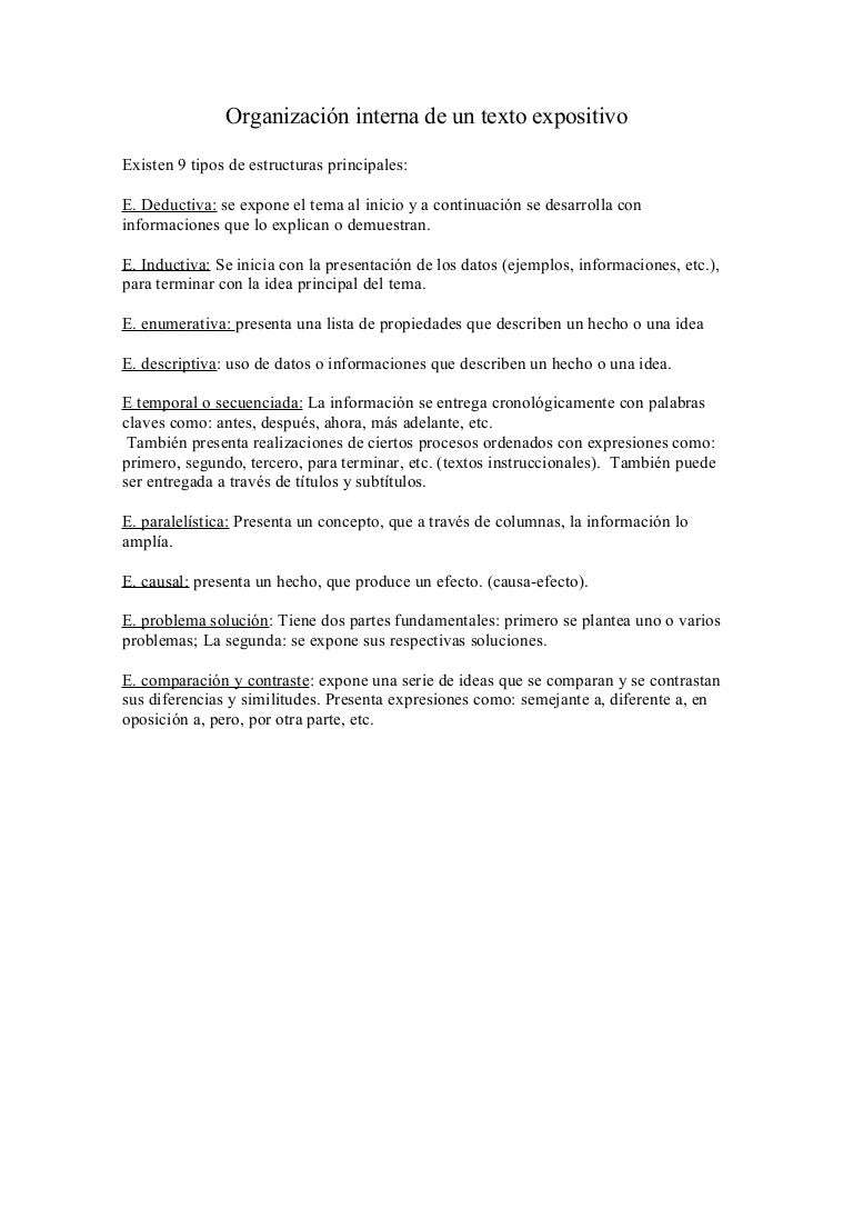 Organización Interna De Un Texto Expositivo