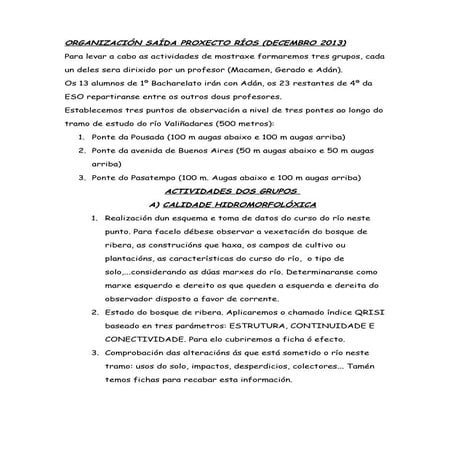 Organización saída proxecto ríos decembro