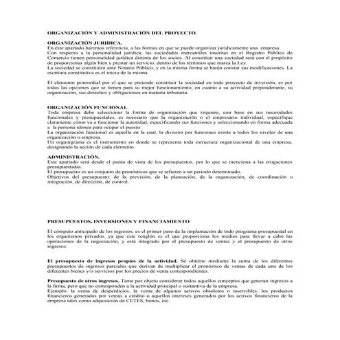 Organización y administración del proyecto