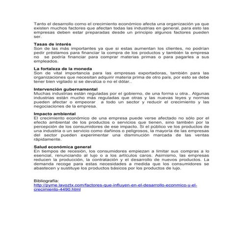 Factores que influyen en el desarrollo económico y el crecimiento ...