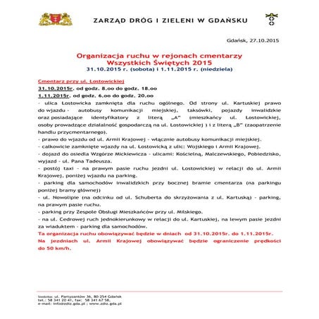 Organizacja ruchu w Dniu Wszystkich Świętych 2015