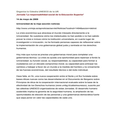 Organiza la cátedra unesco de la ur