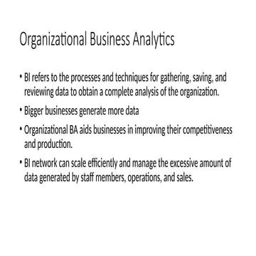 Organizational Business Analytics and Self Service Analytics