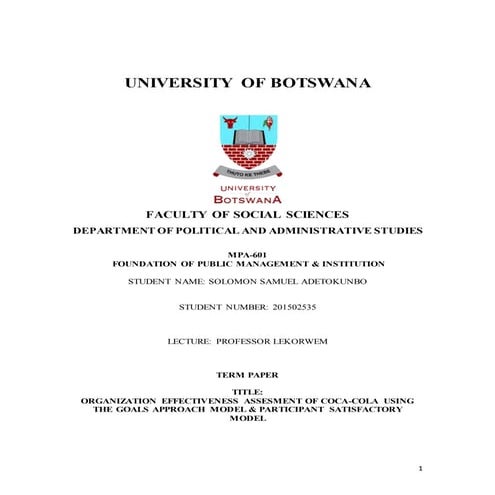 Organization effectiveness assesment of cocacola using the goals approach mod...
