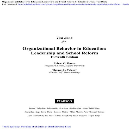 Organizational Behavior in Education Leadership and School Reform 11th Editio...