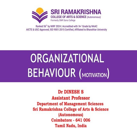 Organizational Behaviour - Motivation Perspective