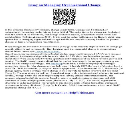 Organizational Change Essay | PDF