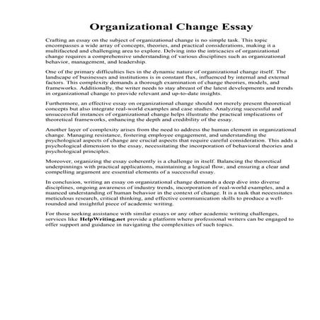 Organizational Change Essay. Tools of organizational change - 288 Words Essay...
