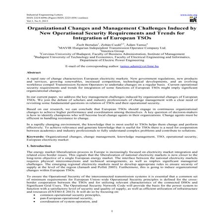 Organizational changes and management challenges induced by new ...