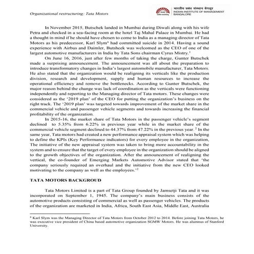 Organizational restructuring of Tata Motors