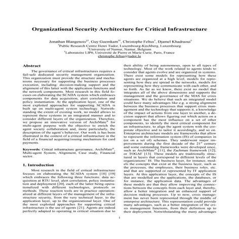 Organizational security architecture for critical infrastructure