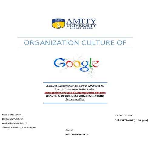 Organization culture of google