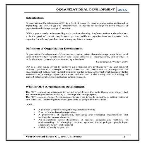 What is Organizational development..? What is OD Process..? Characteristic of...