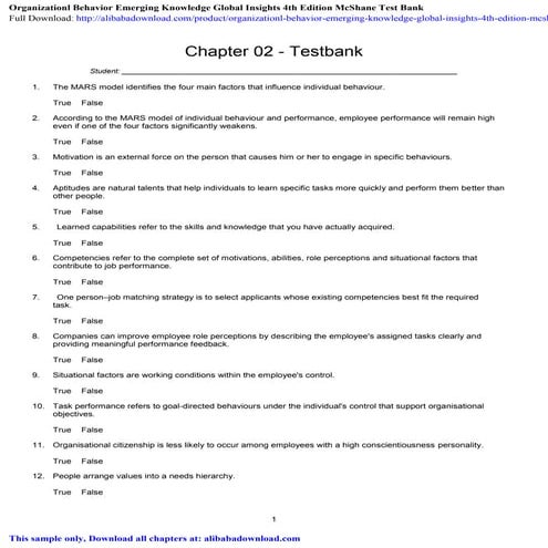 Organizationl Behavior Emerging Knowledge Global Insights 4th Edition McShane...