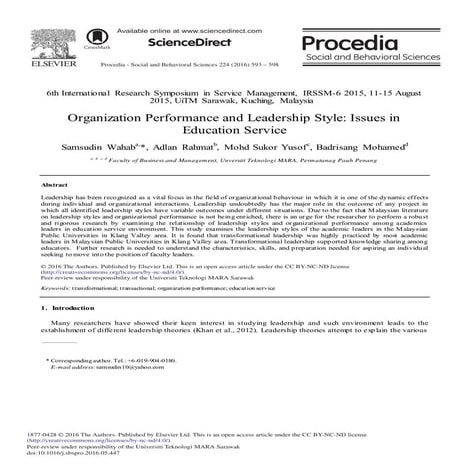 Organization performance and leadership style issues in education services