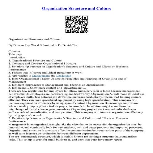 Organization Structure And Culture | PDF