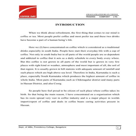 Organization study at coffee day