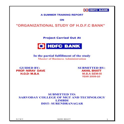 Organization study on hdfc bank