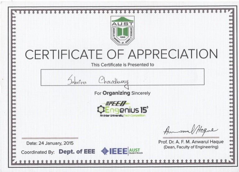 Organizer certificate of appreciationspeed engenius15