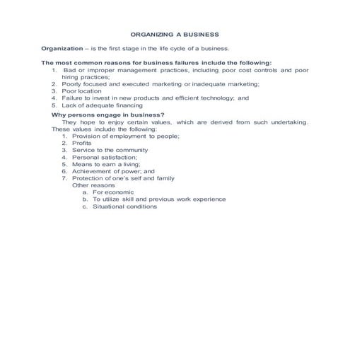 Organizing a business | PDF
