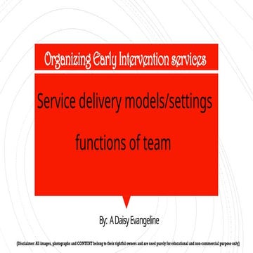 Unit 5. Organizing Early Intervention services- Service Delivery Models