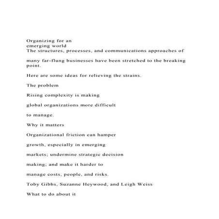 Organizing for an emerging worldThe structures, processes,.docx