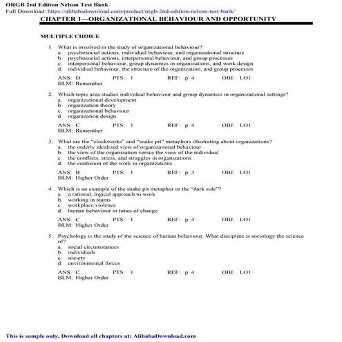 ORGB 2nd Edition Nelson Test Bank | PDF