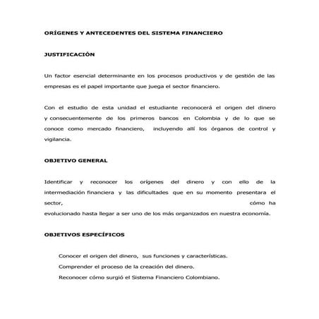 Orígenes y antecedentes del sistema financiero