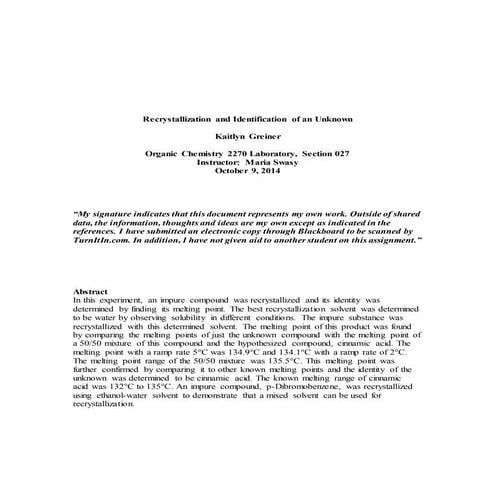 Org lab recrystallization lab report final
