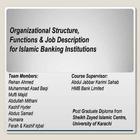 Organicational Structure of Islamic Banking Institutions