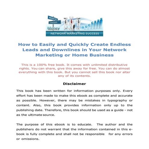 How to Easily and Quickly Create Endless Leads and Downlines in Your Network ...