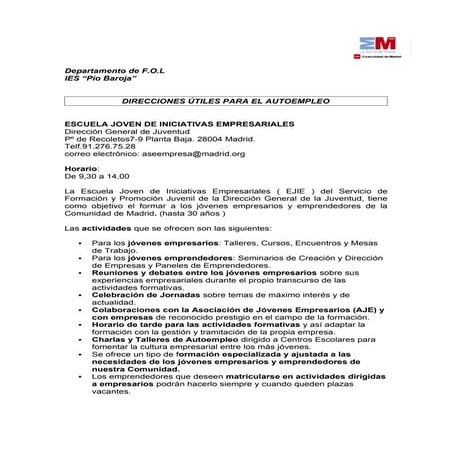 Orientación creación empresas