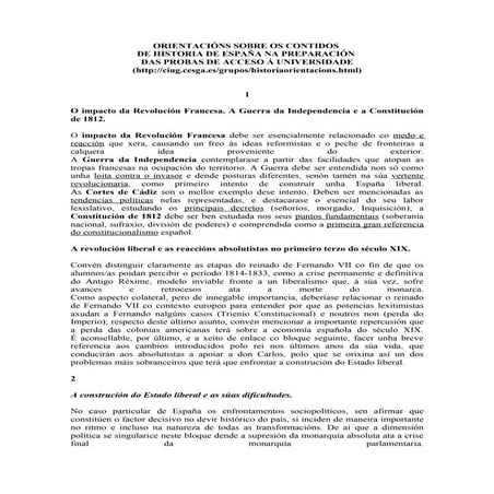 Orientacións sobre os contidos