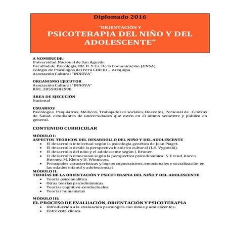 Diplomado: “Orientación y psicoterapia del niño y del adolescente”