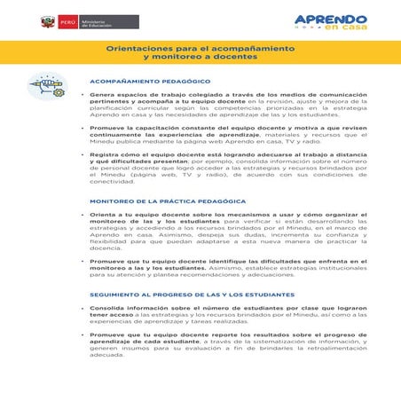 ORIENTACIONES PARA EL ACOMPAÑAMIENTO Y MONITOREO A DOCENTES