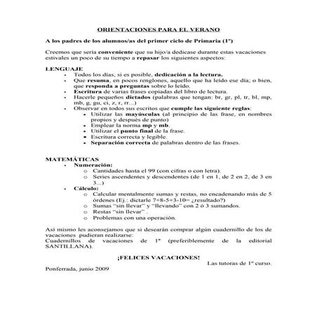 Orientaciones Para El Verano 1º