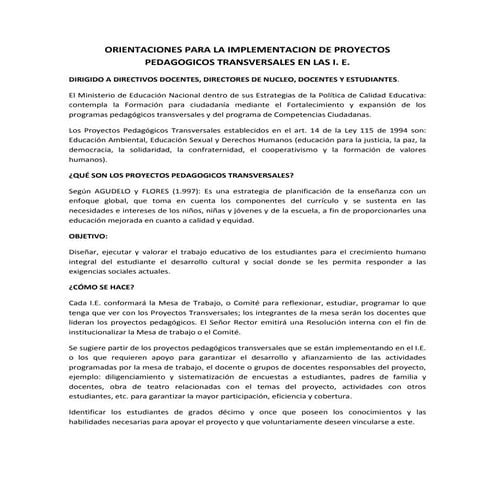 Orientaciones para la implementacion de proyectos pedagogicos ...