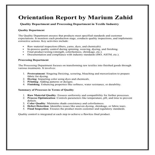 Orientation Report by Marium ZahidSSSSSSSSSSSSSSSSSSSSSSSSSSSSS