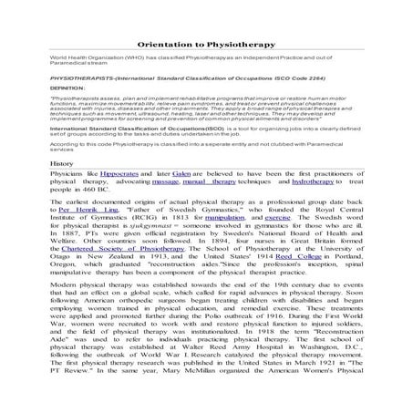 Orientation to physiotherapy