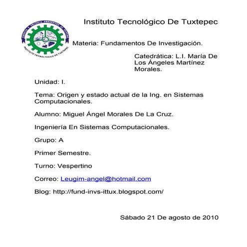 Origen de la ingeniería en sistemas computacionales