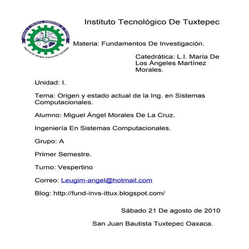 Origen de la ingeniería en sistemas computacionales