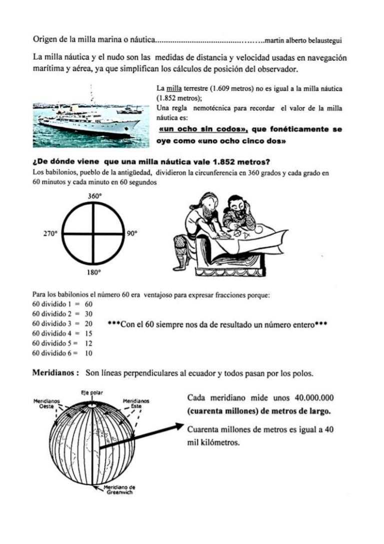Cuanto Equivale 1 Milla En Kilometros Origen de la milla marina o náutica