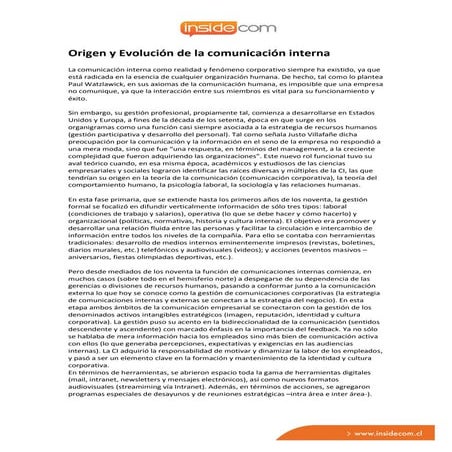 Origen y evolución de la comunicación interna