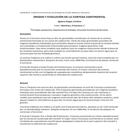 Origen y evolución de la corteza continental tfg cristina-agueraangel